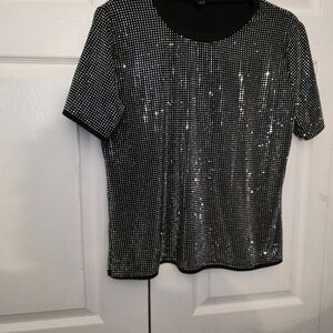 3 Pc Black and Silver Sequin Women's Top, Leggings and Matching Slim Skirt